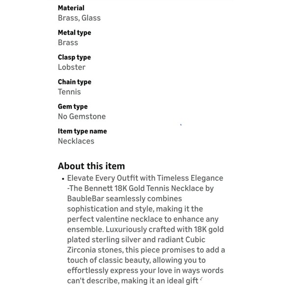 NWT Baublebar Bennett Clear CZ 18k Gold Plated Silver Tennis Necklace 16-19" - Picture 5 of 5